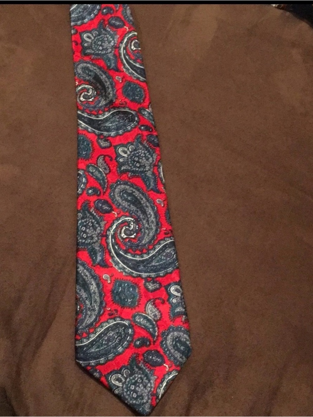 ⁠Vintage Halston III 100% Italian Silk Tie Red Paisley Henna Design⁠
